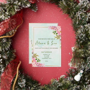 Invitation En Aluminium Signature Script, Rose & Blush Floral Mariage Foil