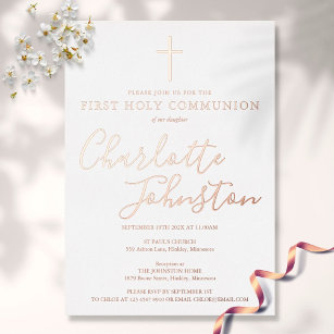 Invitation En Aluminium Signature Script Rose Gold First Holy Communion