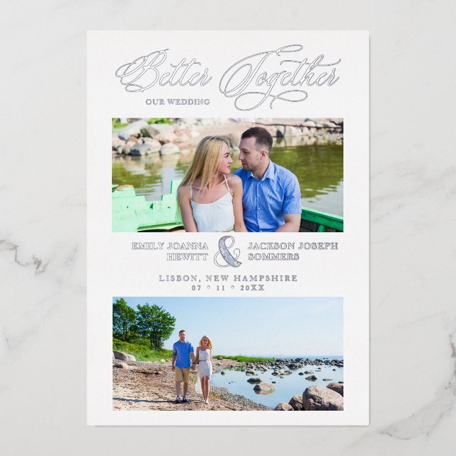 Invitation En Aluminium Silver Better Together Quote 2 Photos Wedding (Recto)