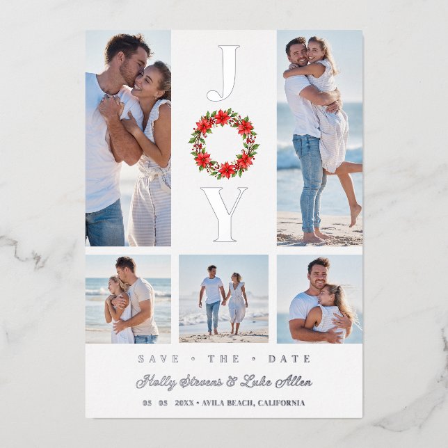 Invitation En Aluminium Silver Botanic Christmas Wreath Initials 5 Photos (Recto)