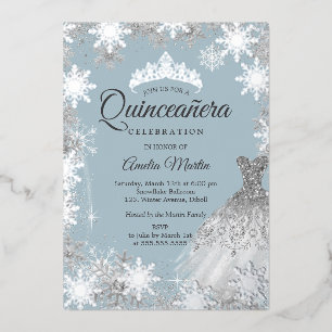Invitation En Aluminium Silver Dusty Blue Winter Snowflake Quinceanera