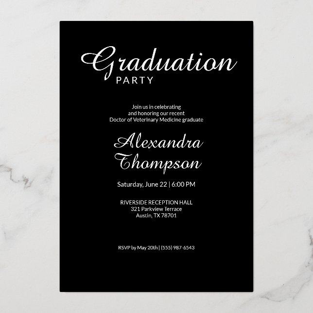 Invitation En Aluminium Silver DVM Veterinary Medicine Graduation Party (Verso)