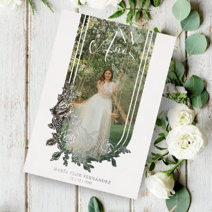 Invitation En Aluminium Silver Espagnol Luxe tendance Floral Mis XV Photo