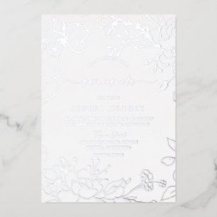 Invitation En Aluminium Silver Floral Élégant Quinceanera Party Argent