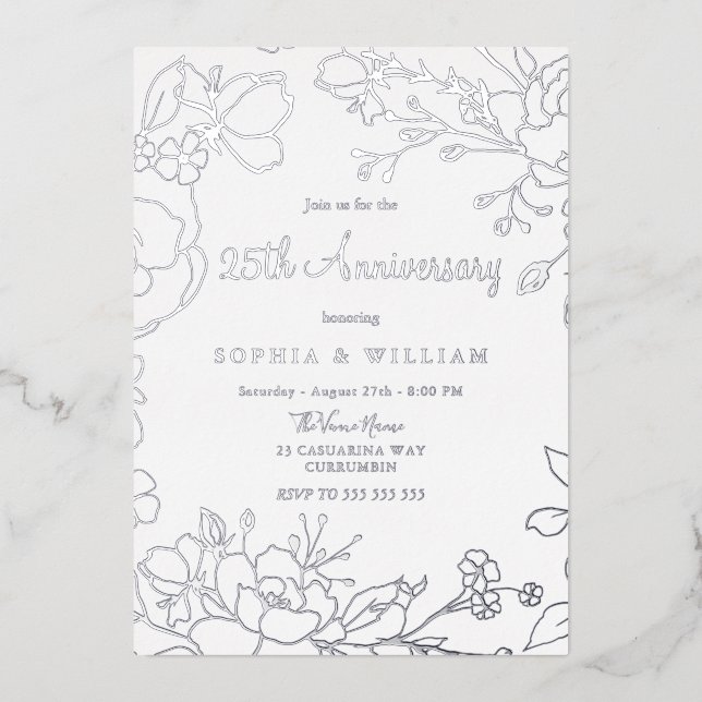 Invitation En Aluminium Silver Foil 25e anniversaire Mariage (Recto)
