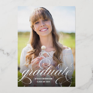 Invitation En Aluminium Silver Foil Calligraphy 1-Photo Graduation Party