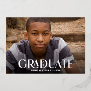 Invitation En Aluminium Silver Foil Moderne 1-Photo Graduation Party