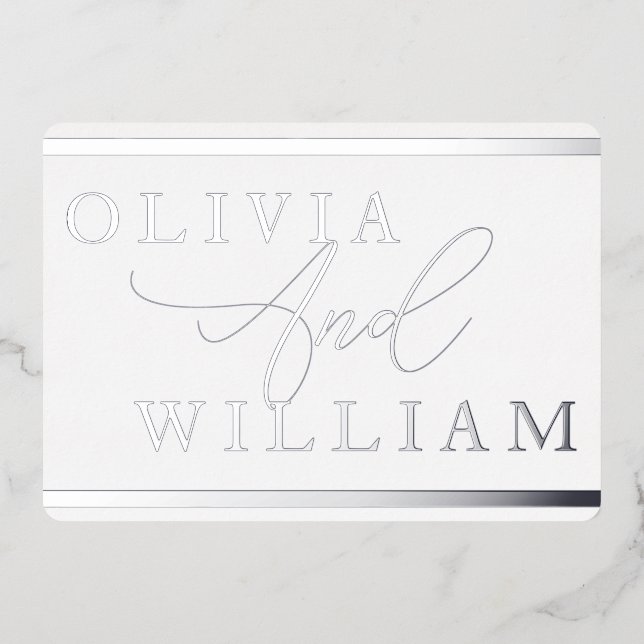 Invitation En Aluminium Silver Foil Pressé Moderne Mariage élégant (Recto)