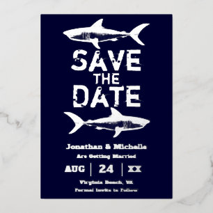 Invitation En Aluminium Silver Foil Shark Beach Enregistrer la date