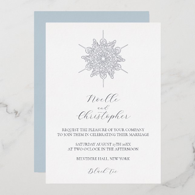 Invitation En Aluminium Silver Foil Snowflake Élégant Mariage d'hiver (Recto/Verso)