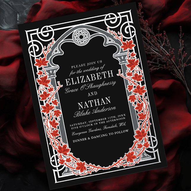 Invitation En Aluminium Silver Gothic Autumn Cathedral Frame Wedding  (Créateur téléchargé)