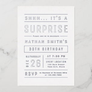 Invitation En Aluminium Silver Modern Typographie Simple Surprise Annivers