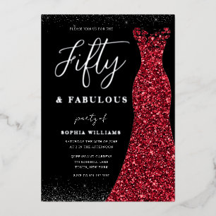 Invitation En Aluminium Silver Red Gown Cinquante Fabuleux 50e anniversair