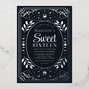 Invitation En Aluminium Silver Tarot Witchy Sweet 16 fête d'anniversaire