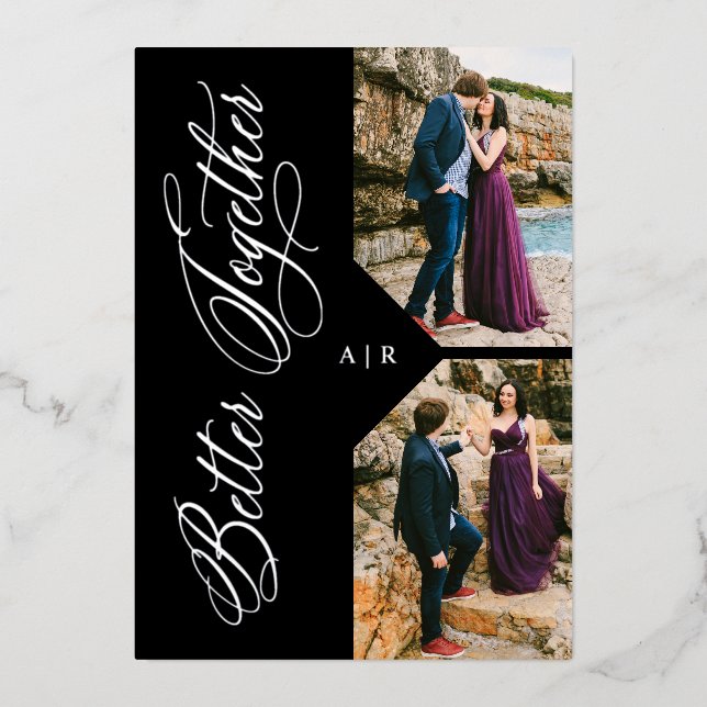 Invitation En Aluminium Silver Whimsical Luxe Moderne 2 Photos Collage (Recto)