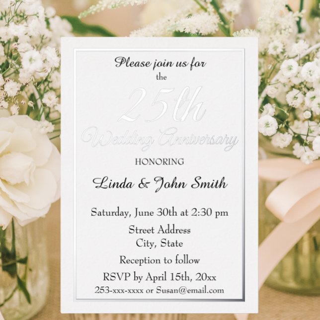 Invitation En Aluminium Simple 25e anniversaire de mariage (In Situ Flowers)