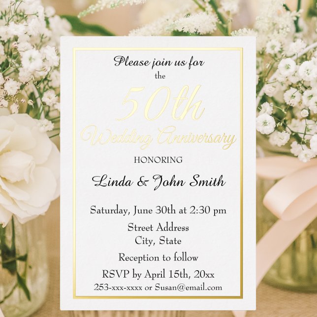Invitation En Aluminium Simple 50e anniversaire de mariage (In Situ Flowers)