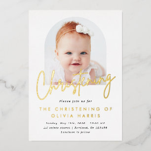 Invitation En Aluminium Simple Arc Une Photo Baptême Christening Or