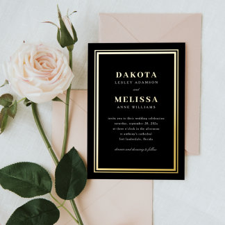 Invitation En Aluminium Simple Black & Gold Modern Elegant Mariage photo
