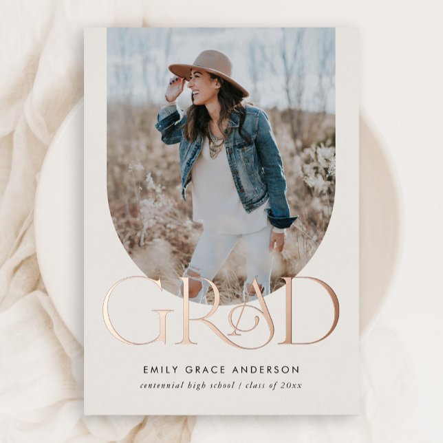 Invitation En Aluminium Simple Boho Arch Trendy Trois Photo Graduation (Créateur téléchargé)