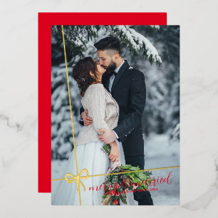 Invitation En Aluminium Simple Bow Gold Foil Joyeux & Marié Noël