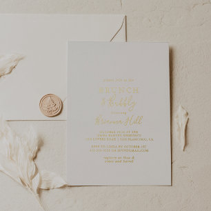 Invitation En Aluminium Simple Brunch Minimaliste et Douche Dorée