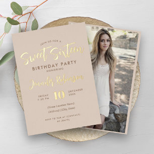 Invitation En Aluminium Simple Champagne Gold Photo Sweet 16 Seize