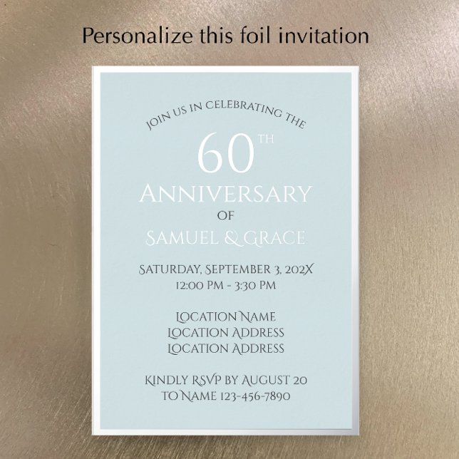Invitation En Aluminium Simple Classy 60e fête d'anniversaire du Mariage (Personalize this simple elegant silver foil 60th wedding anniversary invitation template.
)