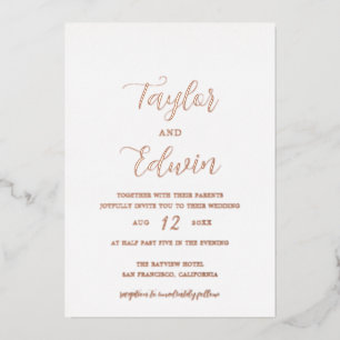 Invitation En Aluminium Simple Contemporain moderne Mariage Rose or