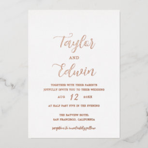 Invitation En Aluminium Simple Contemporain moderne Mariage Rose or