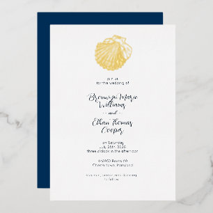 Invitation En Aluminium Simple Coquillage et Bleu de Prusse Profond