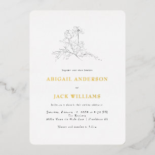 Invitation En Aluminium Simple Crayon Botanique Mariage Or