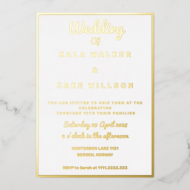 Invitation En Aluminium Simple Décadent  Mariage (Bordure) (Recto)