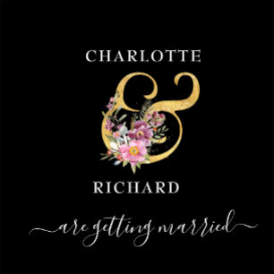 Invitation En Aluminium Simple Elégance, SAVE DATE, Black & Gold