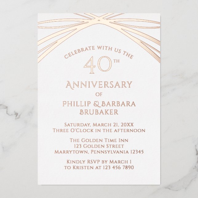 Invitation En Aluminium Simple Elegant Arch 40e Mariage Rose Anniversaire (Recto)