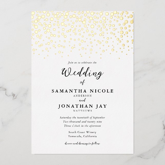 Invitation En Aluminium Simple Elegant Confetti Mariage Gold (Recto)