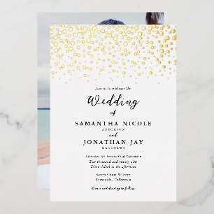 Invitation En Aluminium Simple Elegant Confetti Photo Mariage Gold
