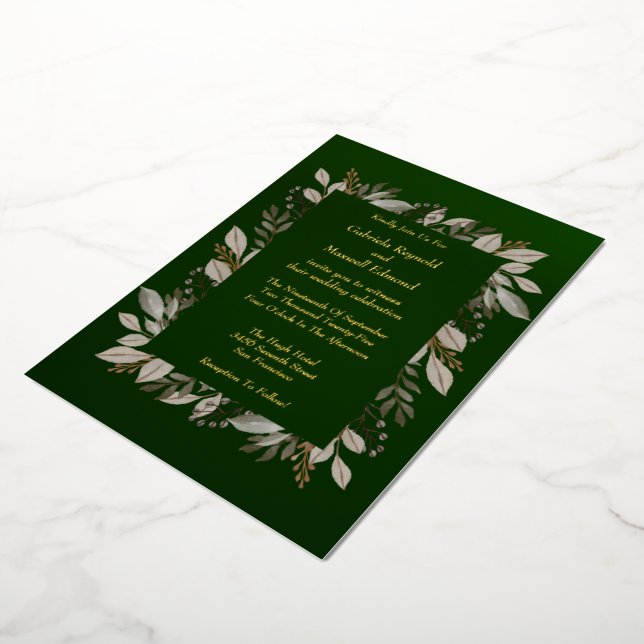 Invitation En Aluminium Simple Elegant Emerald Green et Mariage or (Rotation)