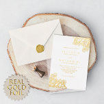 Invitation En Aluminium Simple Elégant Floral Mariage d'été Real Gold<br><div class="desc">Ce faire-part de mariage élégant et simple est parfait pour les saisons d'été et de printemps. Il présente des plantes botaniques florales dessinées à la main dans de véritables feuilles d'or sur un arrière - plan blanc minimal. Chic, moderne, design et classe, le design parfait à envoyer à vos amis...</div>