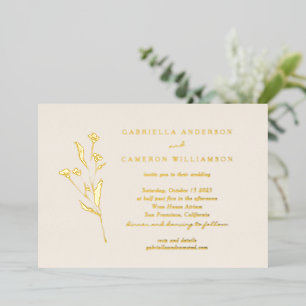 Invitation En Aluminium Simple Élégant Floral Mariage Ivoire Noir Dessin