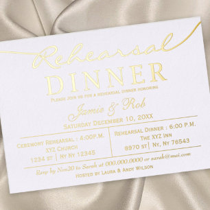 Invitation En Aluminium Simple Élégant Luxe Blanc Or Répétition Dîner 