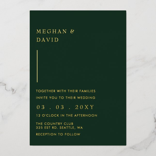 Invitation En Aluminium Simple Elegant Mariage moderne vert (Recto)