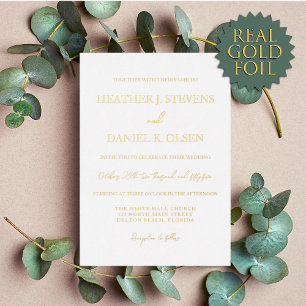 Invitation En Aluminium Simple Élégant Mariage Typographie Or Blanc