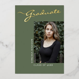 Invitation En Aluminium Simple Elegant Modern   1 Photo Foil Grad Card