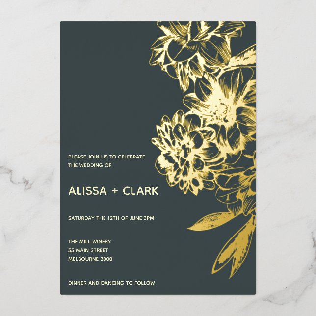 Invitation En Aluminium Simple Elegant Moderne Mariage Floral Foil Invitat (Recto)