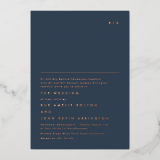 Invitation En Aluminium Simple Élégant Monogramme Or Rose | Bleu Nuit