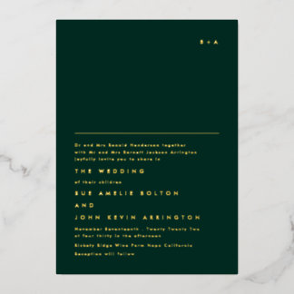 Invitation En Aluminium Simple Élégant Monogramme Or | Vert Émeraude