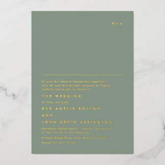 Invitation En Aluminium Simple Élégant Monogramme Or | Vert Mousse