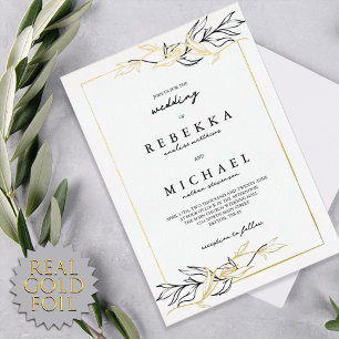 Invitation En Aluminium Simple Elegant Noir Blanc Foliage Mariage Real