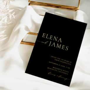 Invitation En Aluminium Simple Elegant noir & or minimaliste Mariage